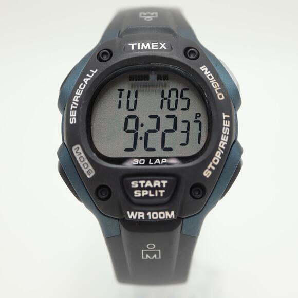 Timex Ironman Triathlon Mens Black Blue 39mm Digital Watch w New Battery - Picture 5 of 11